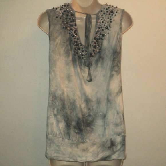 Boston Proper XS Tank Top Tie-Dyed Gray Beaded - Picture 4 of 7